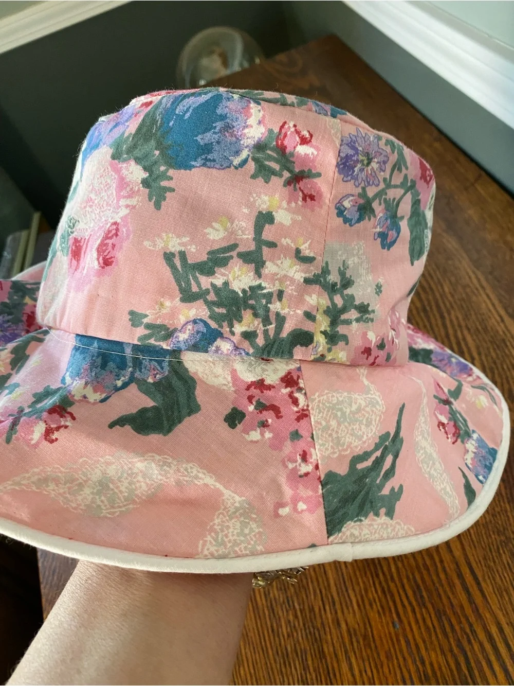 Vintage 1980s 90s Pink Floral Floppy Sun Hat w/ Bow Matching Purse Toddler Girls